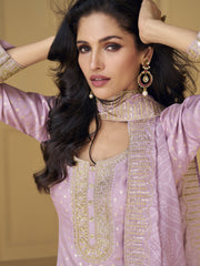 Lilac Traditional Embroidery Silk Salwar Kameez Suit