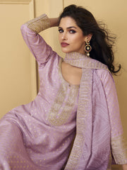 Lilac Traditional Embroidery Silk Salwar Kameez Suit