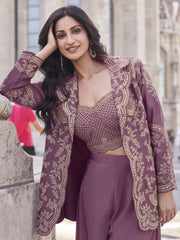 Mauve Embroidered Jacket Style Designer Palazzo Suit