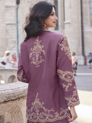 Mauve Embroidered Jacket Style Designer Palazzo Suit