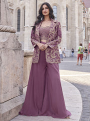 Mauve Embroidered Jacket Style Designer Palazzo Suit