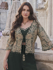 Green Embroidered Jacket Style Designer Palazzo Suit