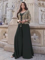 Green Embroidered Jacket Style Designer Palazzo Suit