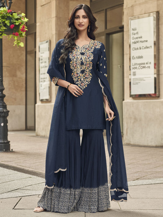 Navy Blue Party Wear Gharara Suit