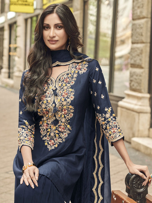 Navy Blue Party Wear Gharara Suit