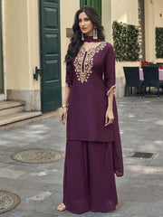 Purple Viscose Jacquard Silk Festive Style Sharara Suit