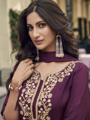 Purple Viscose Jacquard Silk Festive Style Sharara Suit