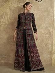 Black Multi Traditional Embroidered Slit Style Palazzo Suit