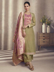 Olive And Pink Embroidery Salwar Kameez Suit