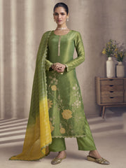 Green And Yellow Embroidery Salwar Kameez Suit