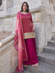 Pink Party Style Chinnon Gharara Style Suit