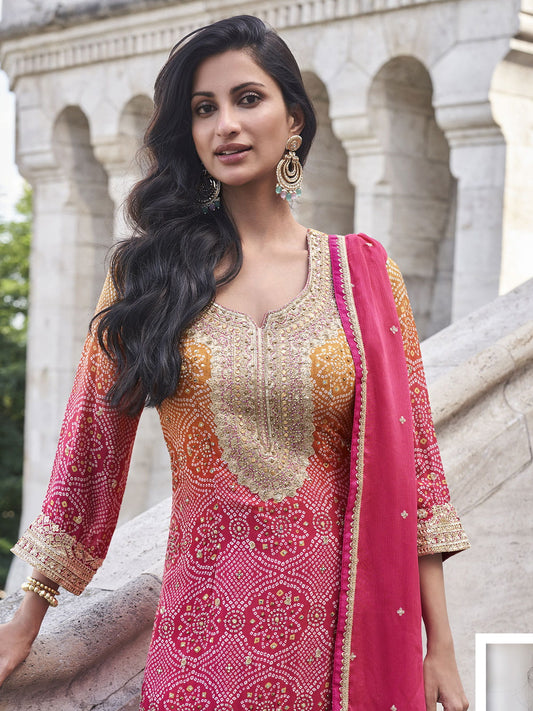 Pink Festive Style Chinnon Gharara Style Suit