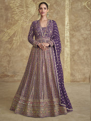 Purple Heavy Embroidered Georgette Wedding Anarkali Gown