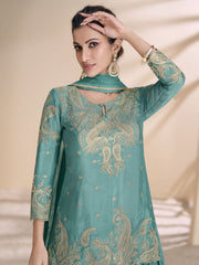 Aqua Embroidered Lehenga Kurti