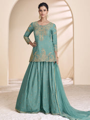 Aqua Embroidered Lehenga Kurti