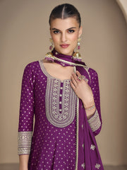 Violet Viscose Jacquard Silk Festive Anarkali Suit