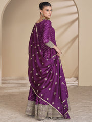 Violet Viscose Jacquard Silk Festive Anarkali Suit