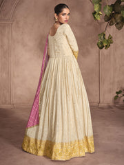 Beige And Yellow Traditional Embroidery Anarkali Suit