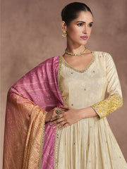 Beige And Yellow Traditional Embroidery Anarkali Suit