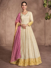 Beige And Yellow Traditional Embroidery Anarkali Suit