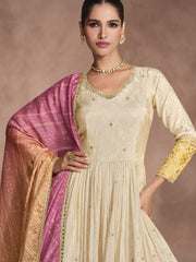 Beige And Yellow Traditional Embroidery Anarkali Suit