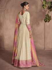 Beige And Pink Traditional Embroidery Anarkali Suit