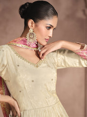 Beige And Pink Traditional Embroidery Anarkali Suit