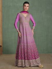 Purple Ombre Traditional Embroidery Festive Anarkali Dress