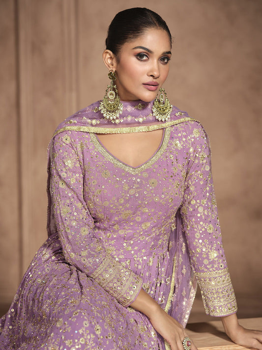 Orchid Purple Ombr??? Embroidery Anarkali Dress