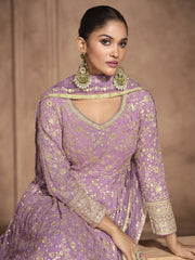 Orchid Purple Ombr‚ Embroidery Anarkali Dress