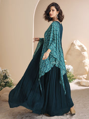 Teal Green Chinnon Silk Kaftan Style Anarkali Gown