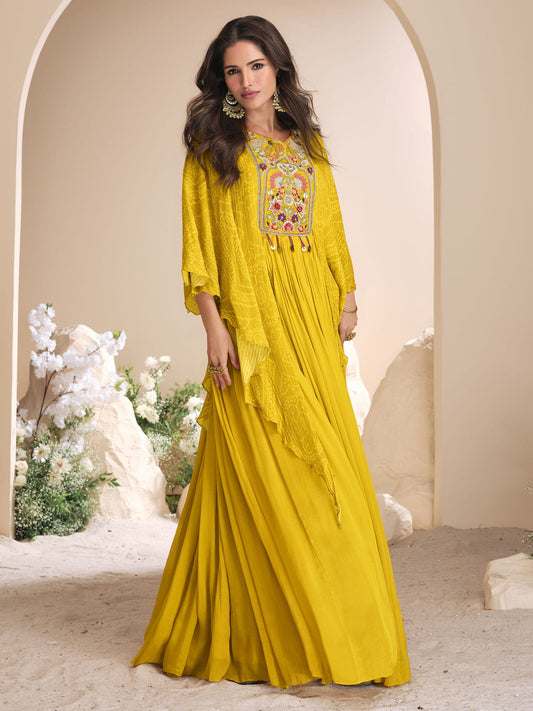 Yellow Embroidered Designer Anarkali Gown