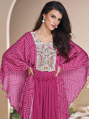 Pink Chinnon Silk Kaftan Style Anarkali Gown