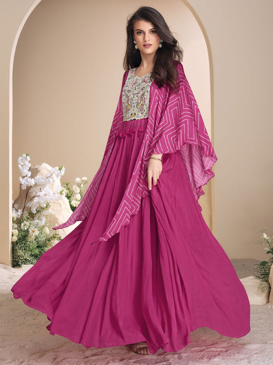 Pink Chinnon Silk Kaftan Style Anarkali Gown