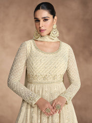 Cream White Chikankari Embroidery Festive Anarkali Dress