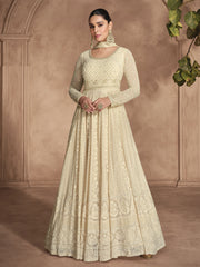 Cream White Chikankari Embroidery Festive Anarkali Dress