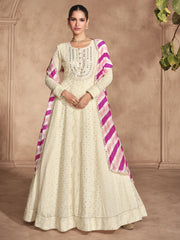 Off White Chikankari Embroidery Festive Anarkali Dress