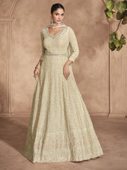 Beige Chikankari Embroidery Festive Anarkali Dress