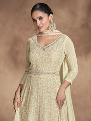 Beige Chikankari Embroidery Festive Anarkali Dress