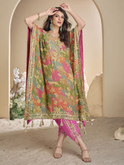 Multicolor Dhoti Style Hand Embellished Kaftan Style Dress