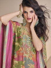 Multicolor Dhoti Style Hand Embellished Kaftan Style Dress