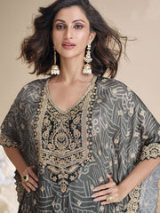 Black & Grey Ombre Pant Style Hand Embellished Kaftan Style Dress