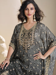 Black & Grey Ombre Pant Style Hand Embellished Kaftan Style Dress