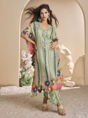 Sea Green Multi-Embroidery Poncho Style Pant Suit