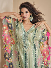 Sea Green Multi-Embroidery Poncho Style Pant Suit