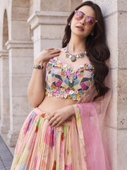 Pink Multicolored Handwork Lehenga Choli