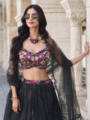 Black Multicolored Handwork Lehenga Choli