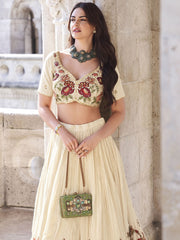 Cream White Multicolored Handwork Lehenga Choli