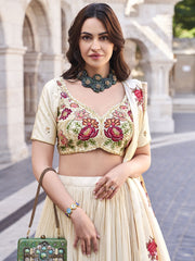 Cream White Multicolored Handwork Lehenga Choli