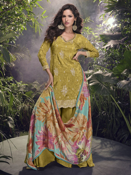 Mehendi Green Partywear Sharara Suit